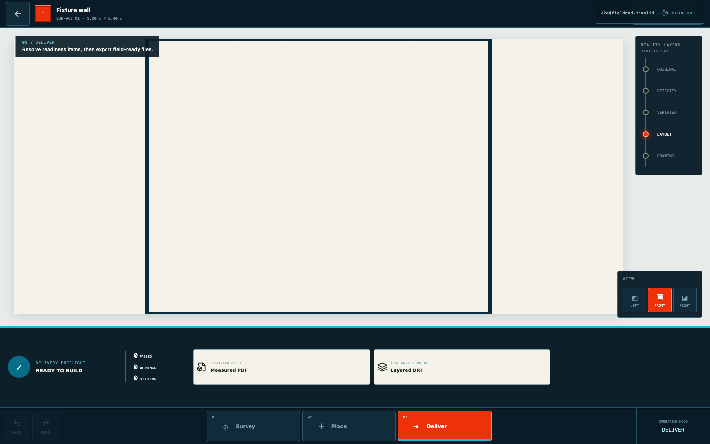 Export an installer sheet — FieldCAD product interface