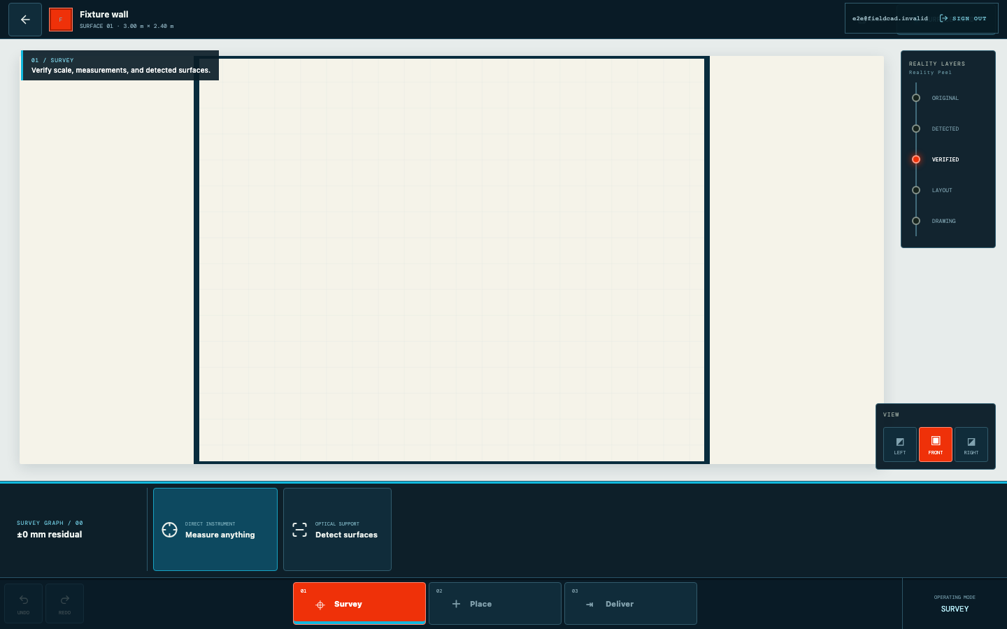 Verify the working width — FieldCAD product interface